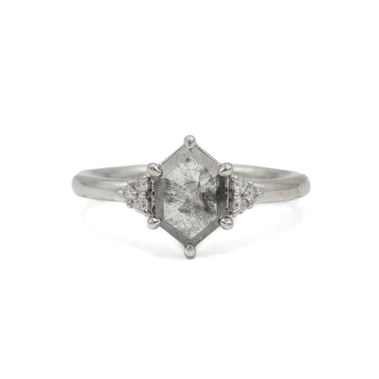 14kw 1.04ct Hexagon Salt & Pepper "Maya" Diamond Ring