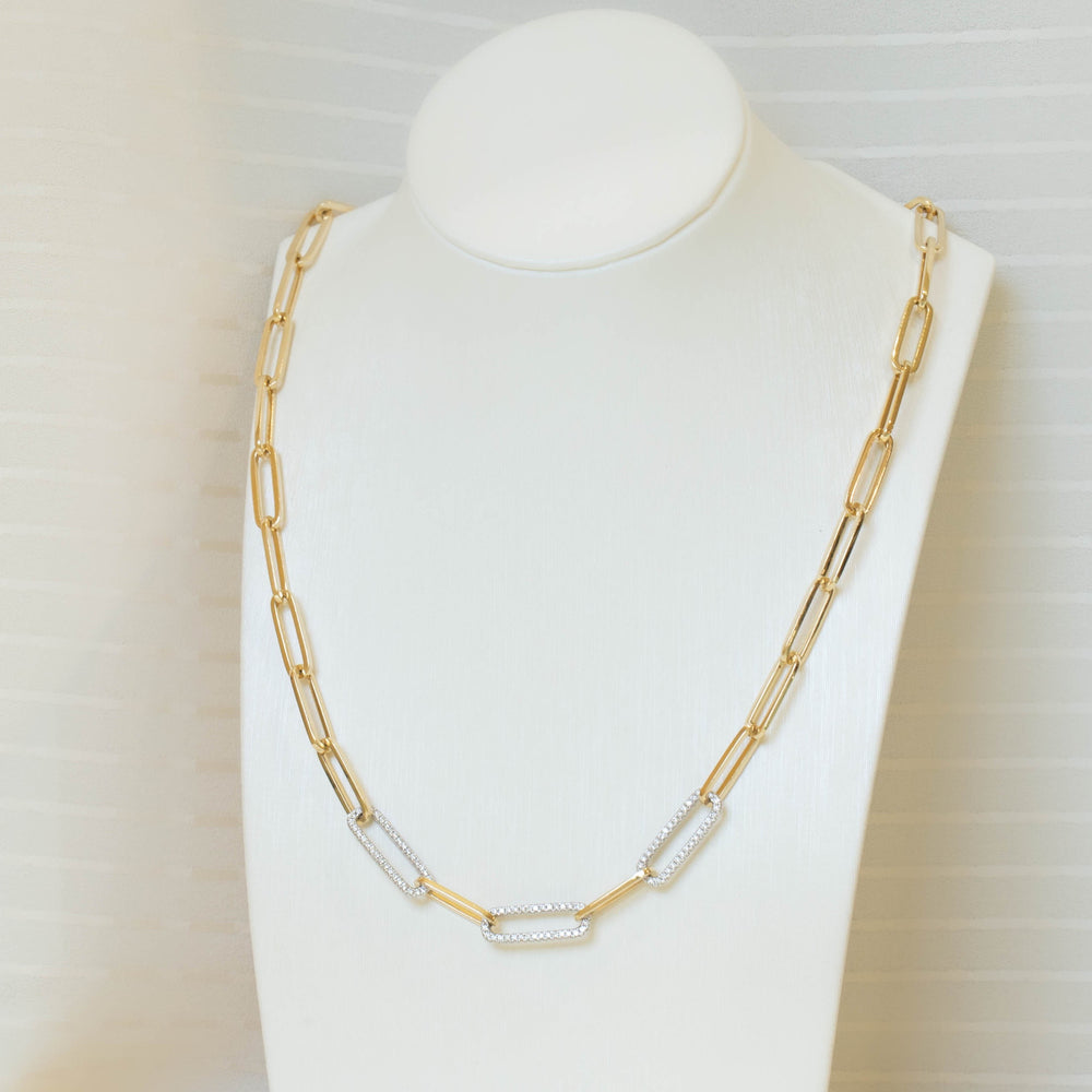 14k Diamond and Gold Paper Clip Necklace
