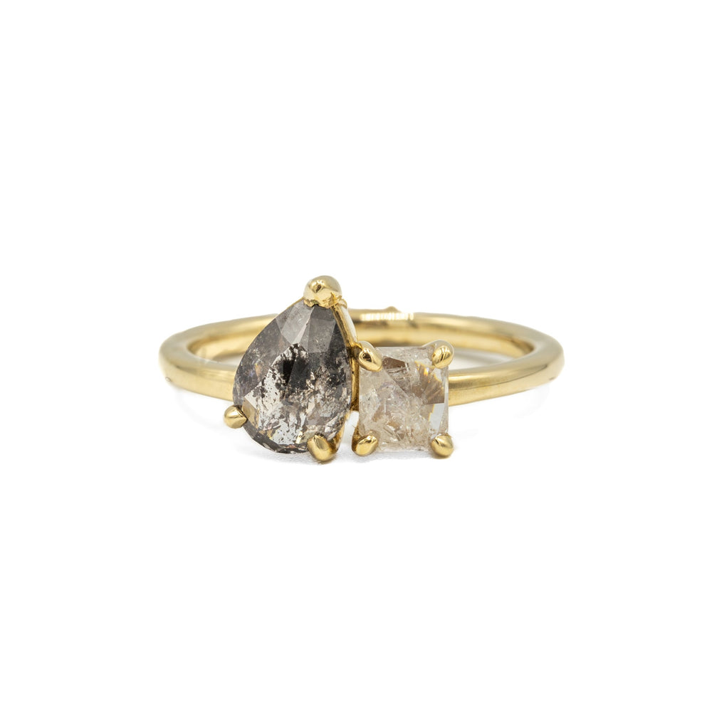 14ky 1.12ct Pear & .47ct Radiant Toi et Moi Salt & Pepper Diamond Ring