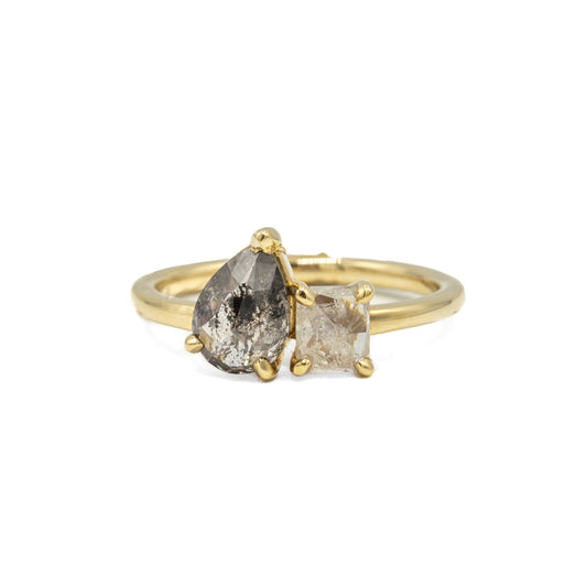 14ky 1.12ct Pear & .47ct Radiant Toi et Moi Salt & Pepper Diamond Ring