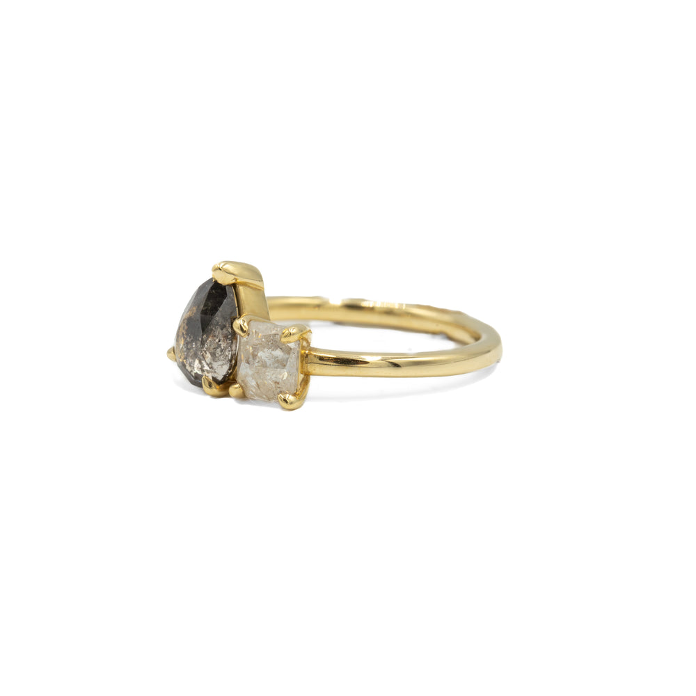 14ky 1.12ct Pear & .47ct Radiant Toi et Moi Salt & Pepper Diamond Ring