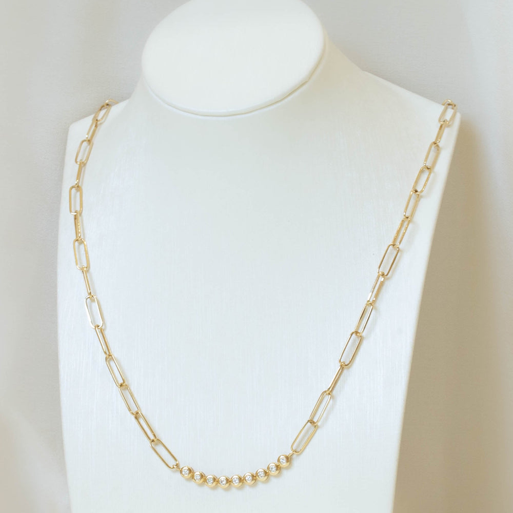 Bezel Diamond & Paper Clip Necklace