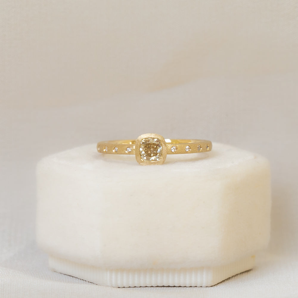 14ky .41ct Champagne Cushion Bezel Diamond Ring