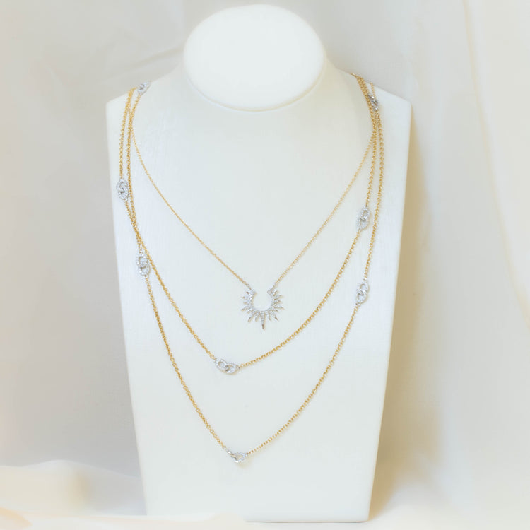 Two-tone Gold Sunburst Diamond Necklace