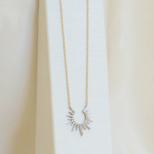 Two-tone Gold Sunburst Diamond Necklace