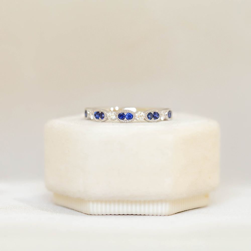 14kw Oval Bezel Sapphire & Diamond Band