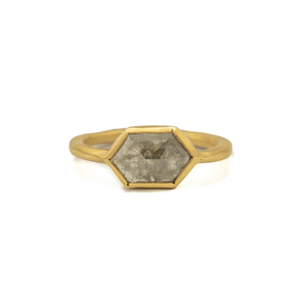 2.04ct Hex-Shaped Bezel Salt & Pepper Diamond Ring