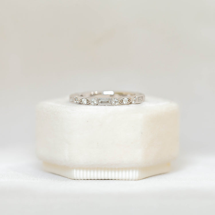 14kw Baguette & Multi Shape Bezel Diamond Band
