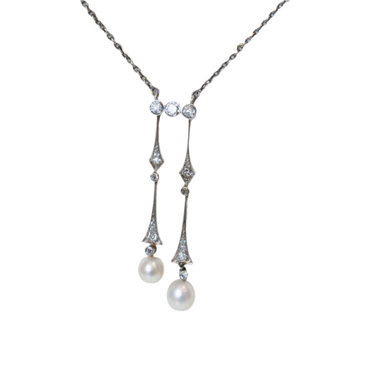 Platinum Vintage Diamond & Pearl Necklace