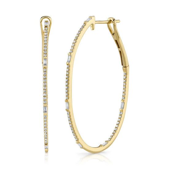 14ky .44ctw Pave Baguette Oval Diamond Hoops