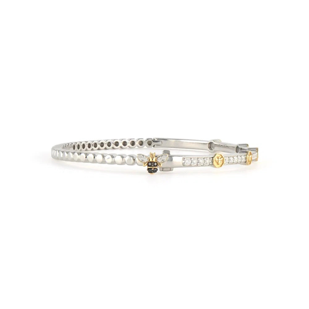 14ky/Slv Two-Toned Honeycomb Diamond Bangle