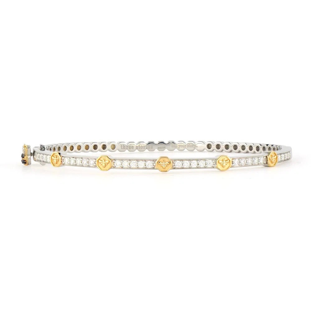 14ky/Slv Two-Toned Honeycomb Diamond Bangle