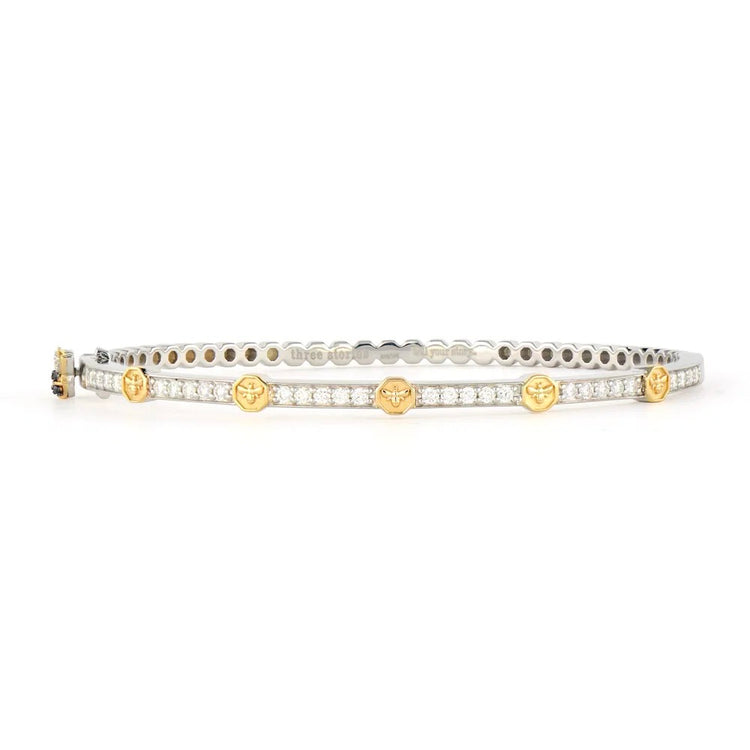 14ky/Slv Two-Toned Honeycomb Diamond Bangle