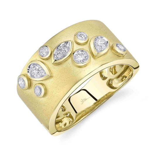 14ky 10.4mm Fancy Bezel Scatter Sandblast Band