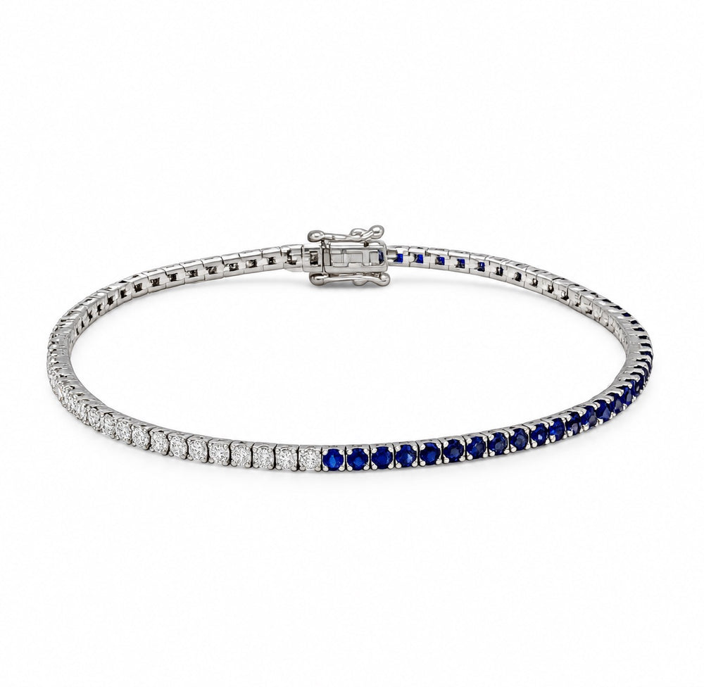 14kw Blue Sapphire and Diamond Tennis Bracelet