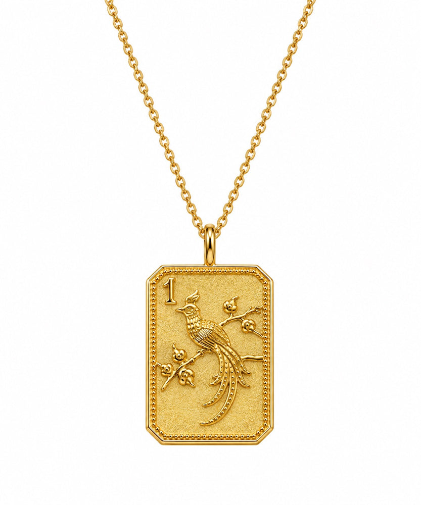 14kt Gold-Plated Mahjong 1 Bam Bird Charm Necklace