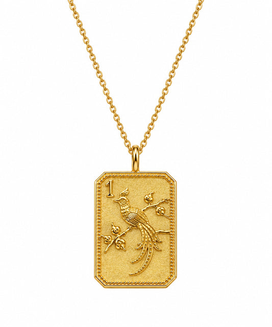 14kt Gold-Plated Mahjong 1 Bam Bird Charm Necklace