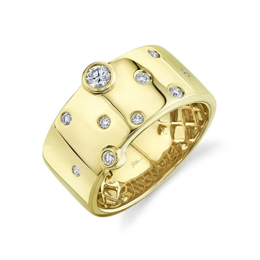 14ky 9.6mm .26ctw Round Bezel and Flush Scatter Band