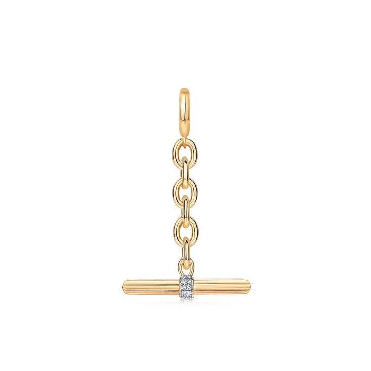 14kt Ribbed .10ctw Diamond Section Toggle Link Charm