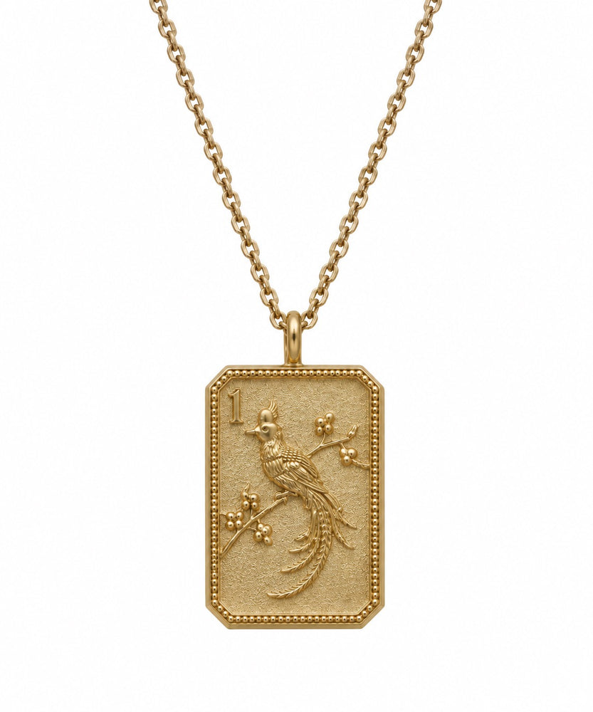 14ky Mahjong 1 Bam Bird Charm Necklace