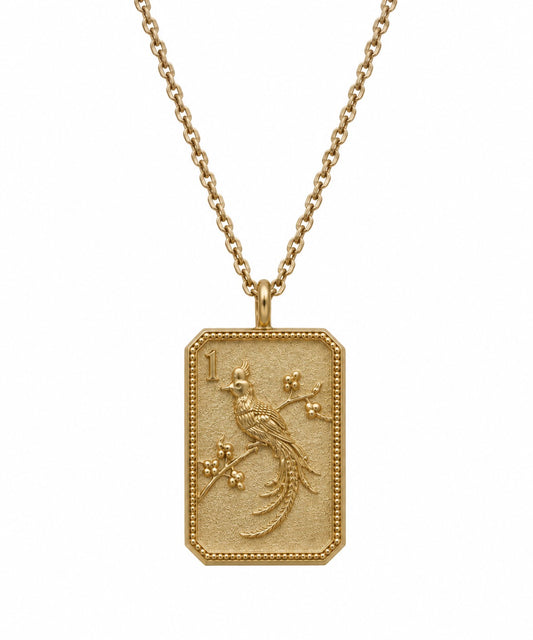 14ky Mahjong 1 Bam Bird Charm Necklace