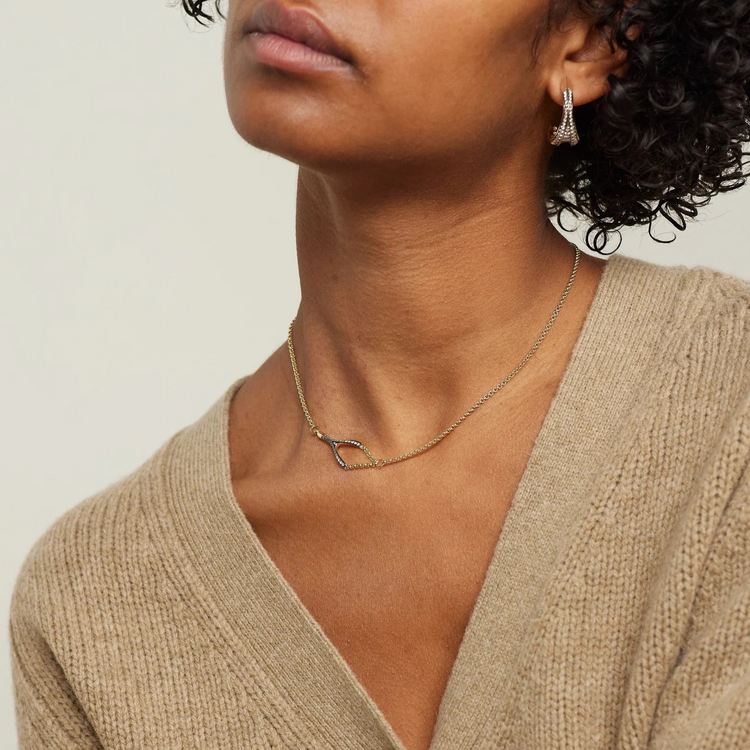 14ky Wishbone Diamond Necklace by Lucy Delius