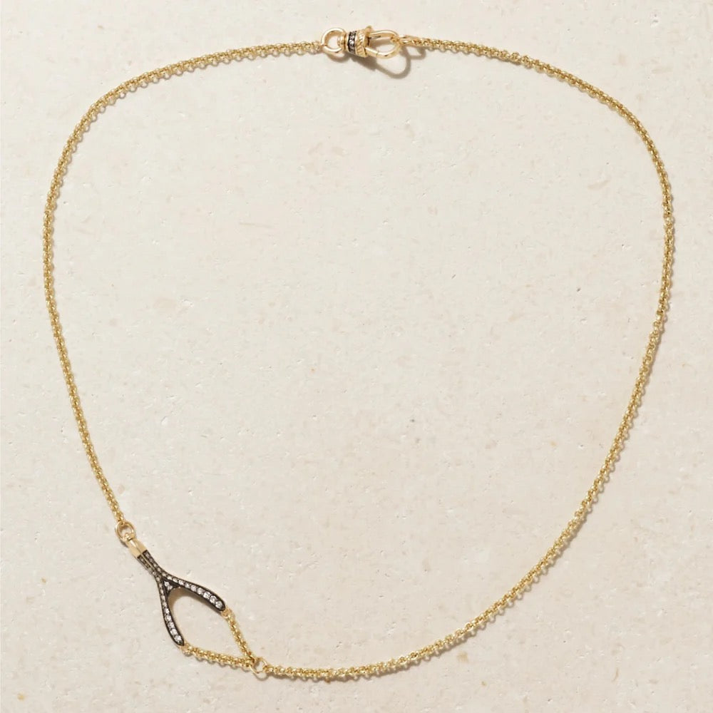 14ky Wishbone Diamond Necklace by Lucy Delius