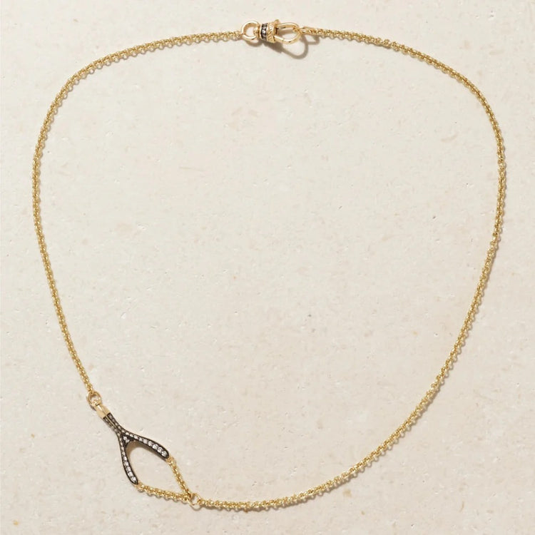 14ky Wishbone Diamond Necklace by Lucy Delius