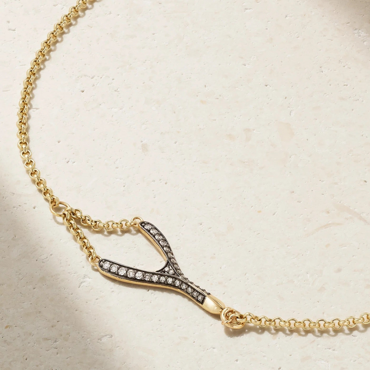14ky Wishbone Diamond Necklace by Lucy Delius