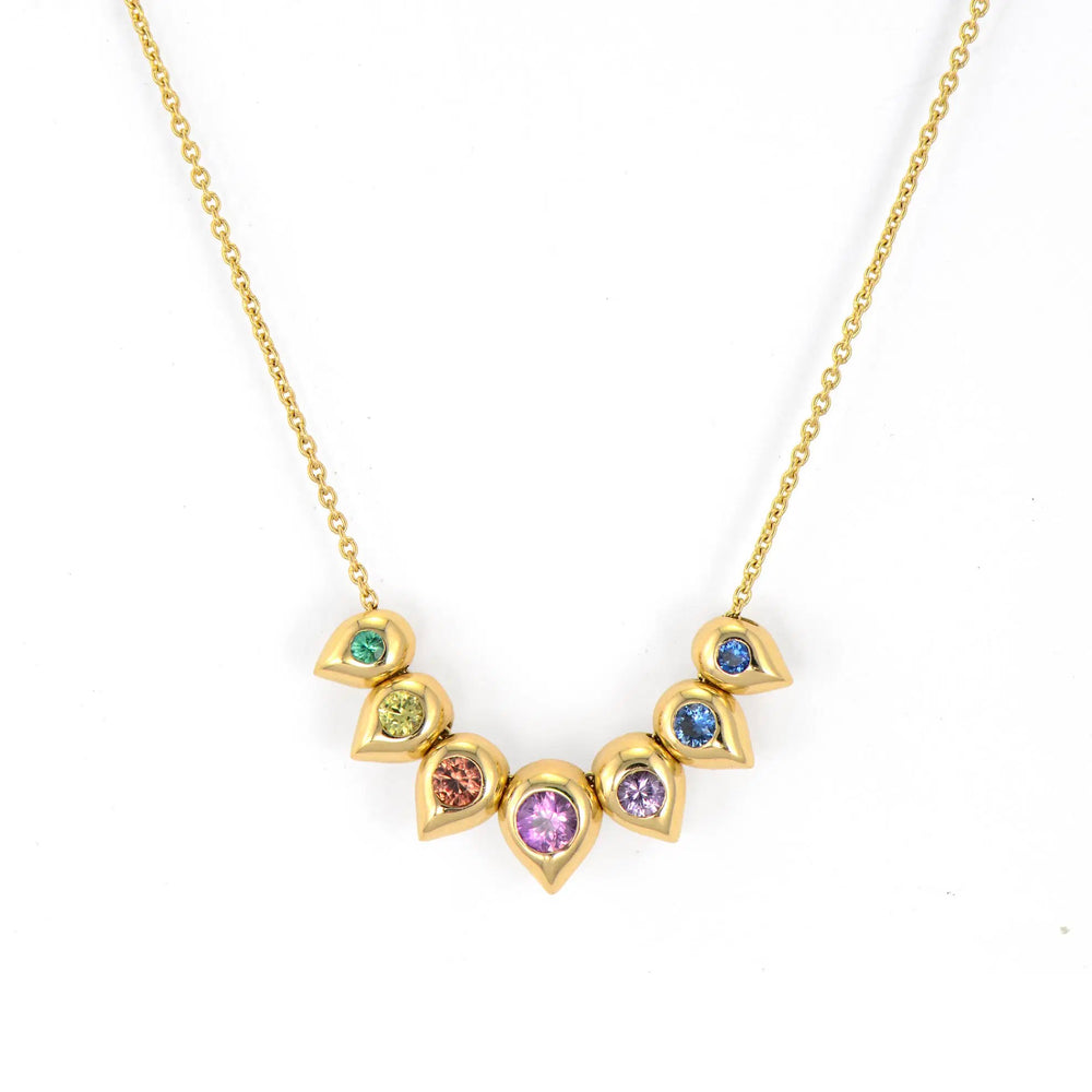 14ky Graduated 7 Bezel Teardrop Necklace