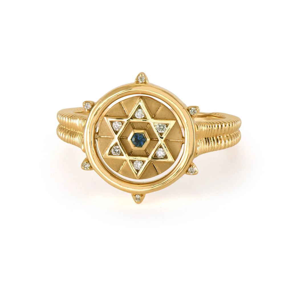 14ky Hamsa & Star of David Flip Ring