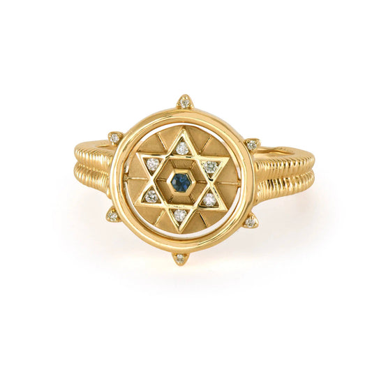 14ky Hamsa & Star of David Flip Ring
