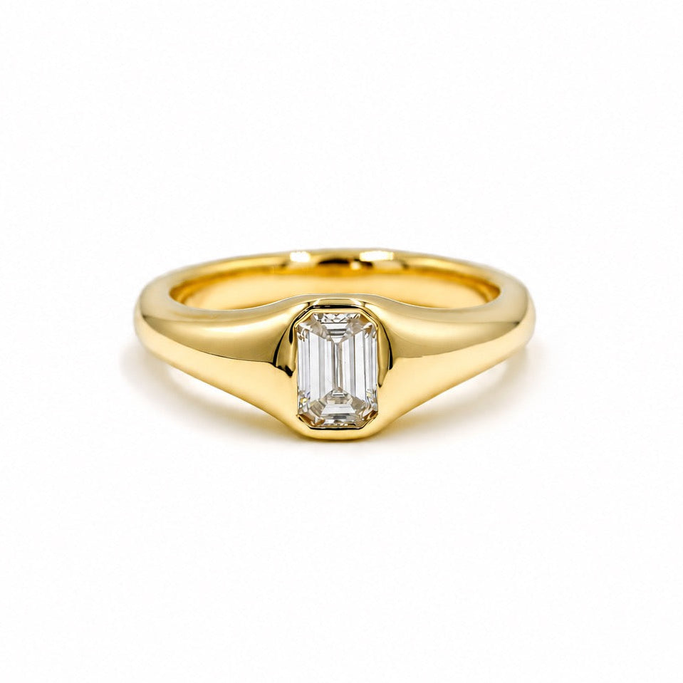 14ky .60ct Emerald-Cut Flush Set North-South Signet Ring