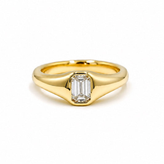 14ky .60ct Emerald-Cut Flush Set North-South Signet Ring