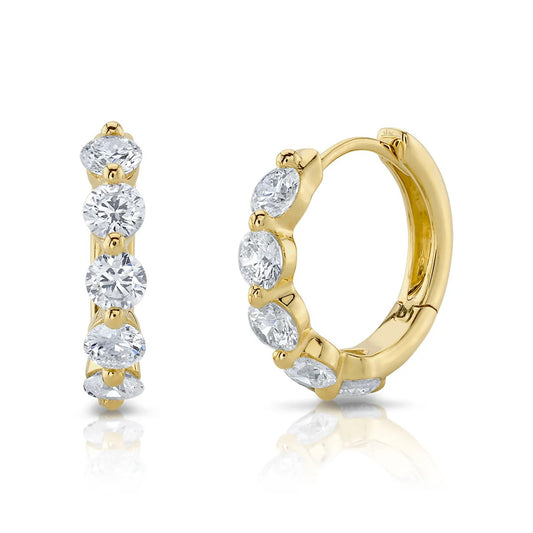 14ky .92ctw Single Shared Prong Diamond Huggie Earrings