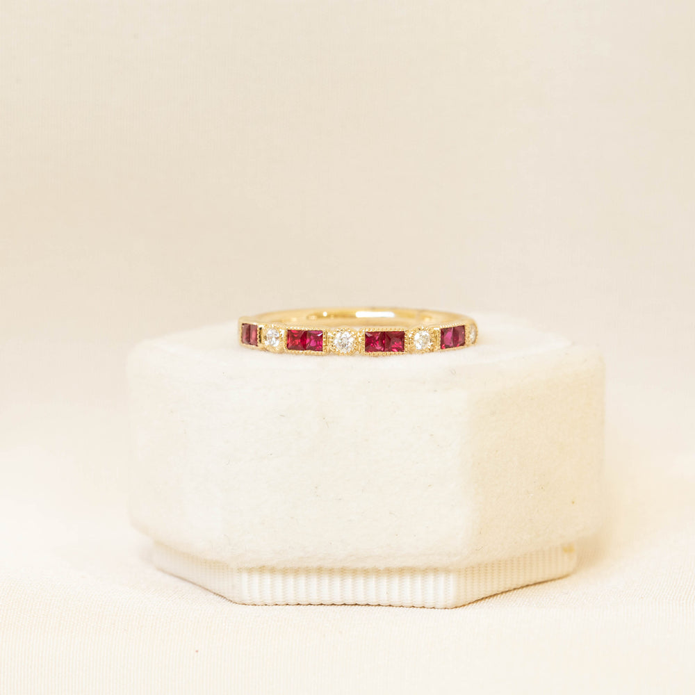 14y Ruby & Diamond Bezel Band