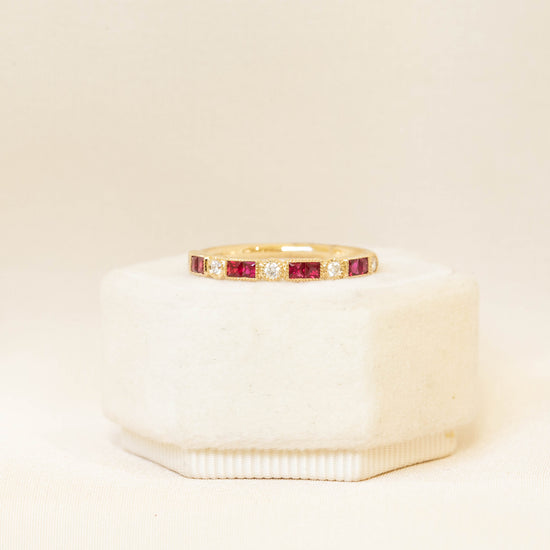 14y Ruby & Diamond Bezel Band