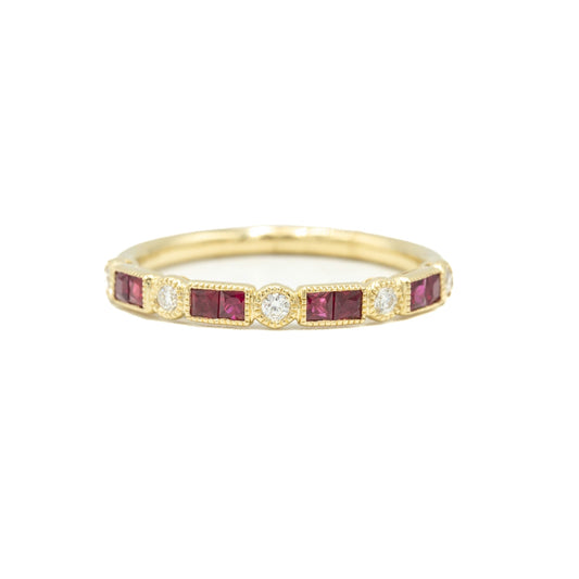 14ky Ruby & Diamond Bezel-Set Band