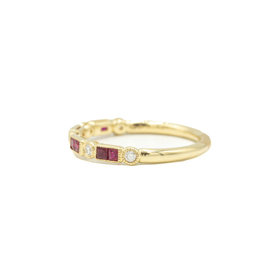 14y Ruby & Diamond Bezel Band