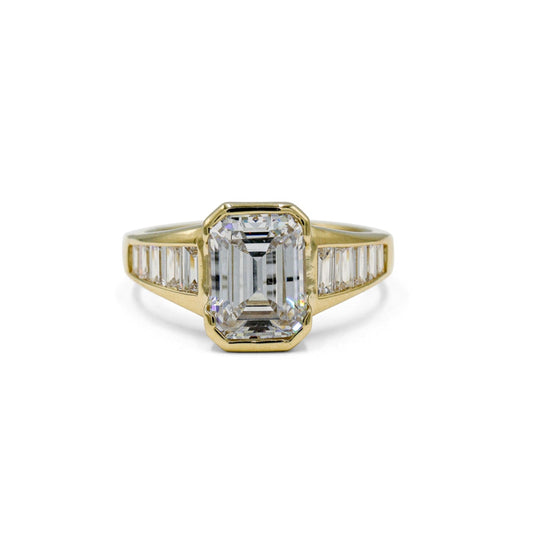 14ky 2ct Lab Half-Bezel with .65ctw Tapered Baguette Diamond Ring