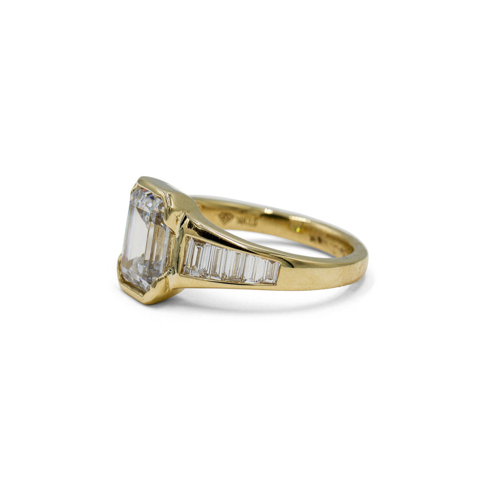 14ky 2ct Lab Half-Bezel with .65ctw Tapered Baguette Diamond Ring