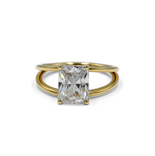 14ky Radiant-Cut Wide Open Split Shank Diamond Ring