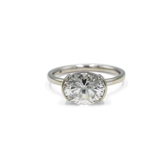 14kw East-West Oval Half Bezel Diamond Solitaire Ring