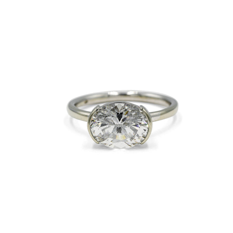 14kw East-West Oval Half Bezel Diamond Solitaire Ring