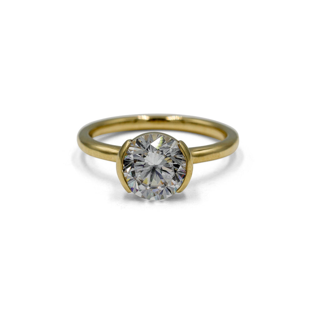 14ky East-West Round Half Bezel Solitaire Diamond Ring