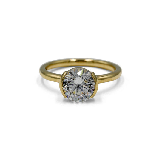 14ky East-West Round Half Bezel Solitaire Diamond Ring