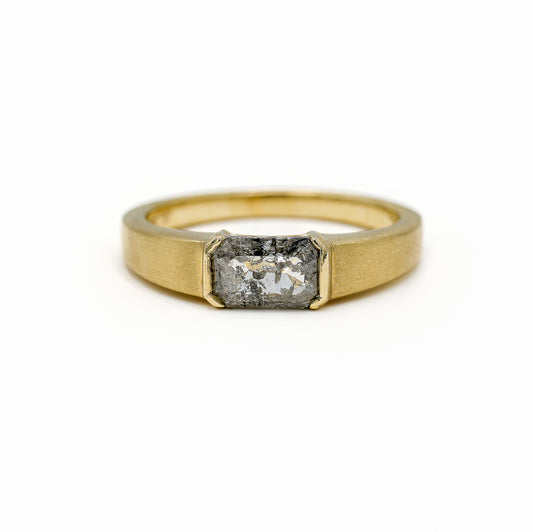 14ky 1.26ct Emerald Cut Salt and Pepper East-West Diamond Ring
