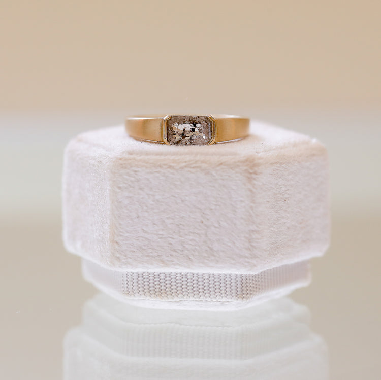 14ky 1.26ct Emerald Cut Salt and Pepper East-West Diamond Ring
