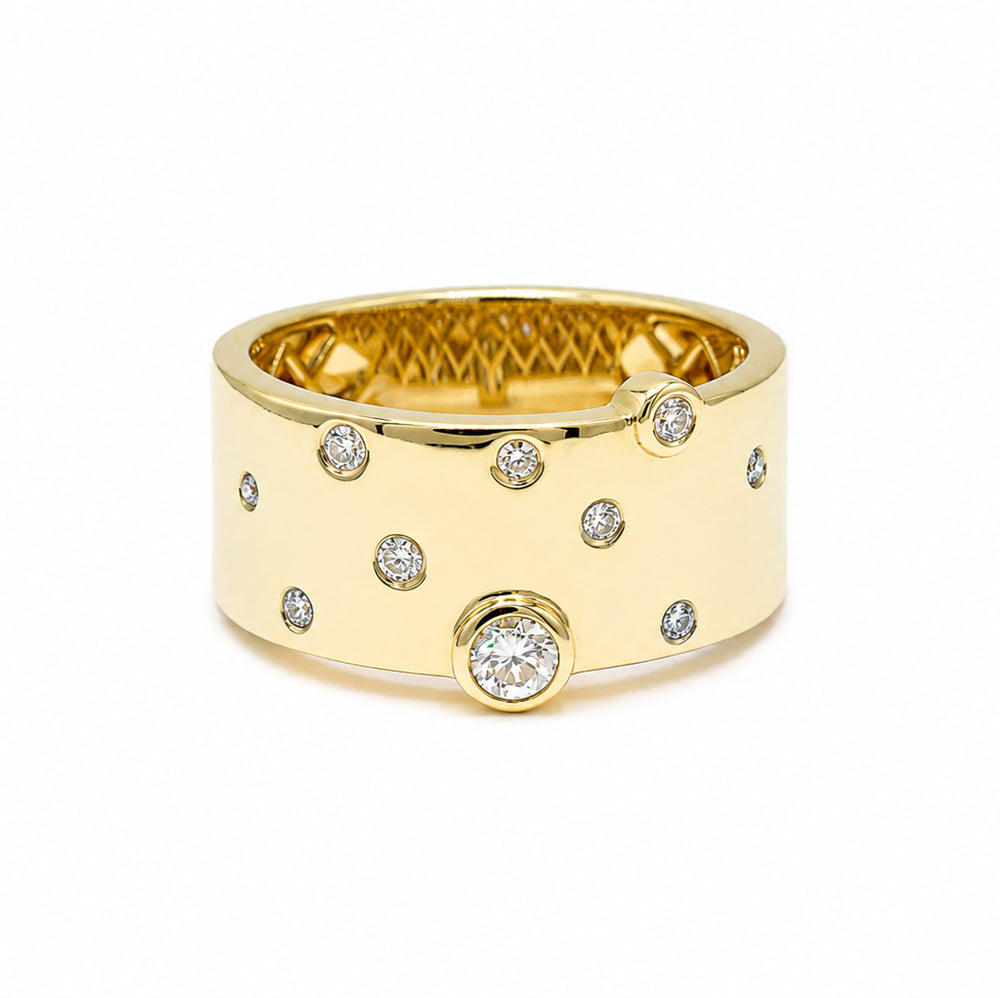 14ky 9.6mm .26ctw Round Bezel and Flush Scatter Band