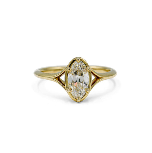 14ky 1.01ct Vintage Moval Crown Diamond Solitaire Ring